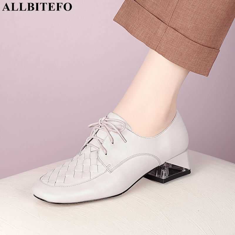 

ALLBITEFO size 34-41 Leather weave design genuine leather women high heel shoes fashion high heels walking basic shoes pumps 210611, As picture
