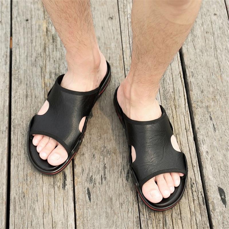 

slippers men's shoes fashion solid plutonium single word open-toed thumb hollow-footed comfortable casual summer sandals ks072 6cwj, Black