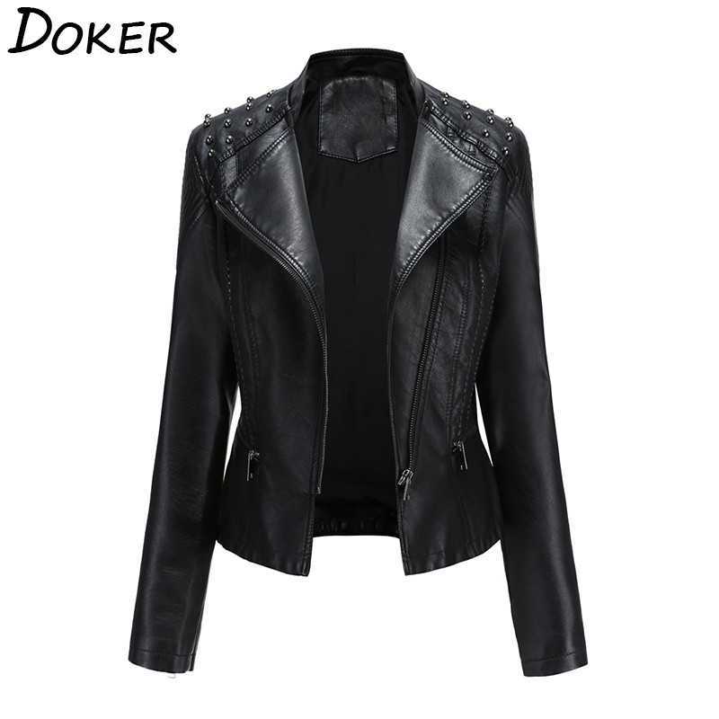 

Faux Leather Pu Jacket Women Autumn Winter Long Sleeve Slim Fashion Motorcycle Black Coats Outerwear 210603