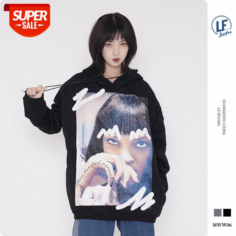 

LawFoo men's character print couple loose hooded sweater #Pl56, Black