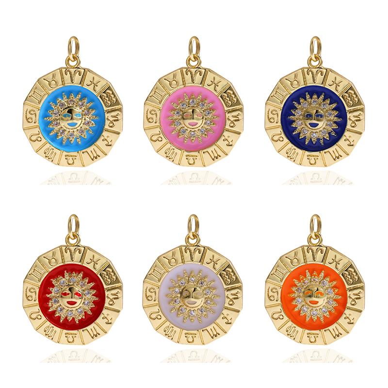 

Charms Fashion Simple Trend Color Oil Drop Sunflower Face Round Small Pendant DIY Necklace Earrings Jewelry Accessories Wholesale, Bronze;silver