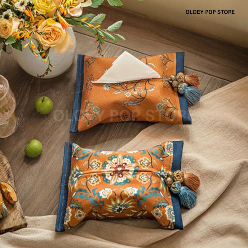 

Tissue Boxes & Napkins Box Holder Tassel Print Napkin Paper Luxury Decorative Vintage Cover Floral Bird Rectangle Bedroom Car Bathroom Home