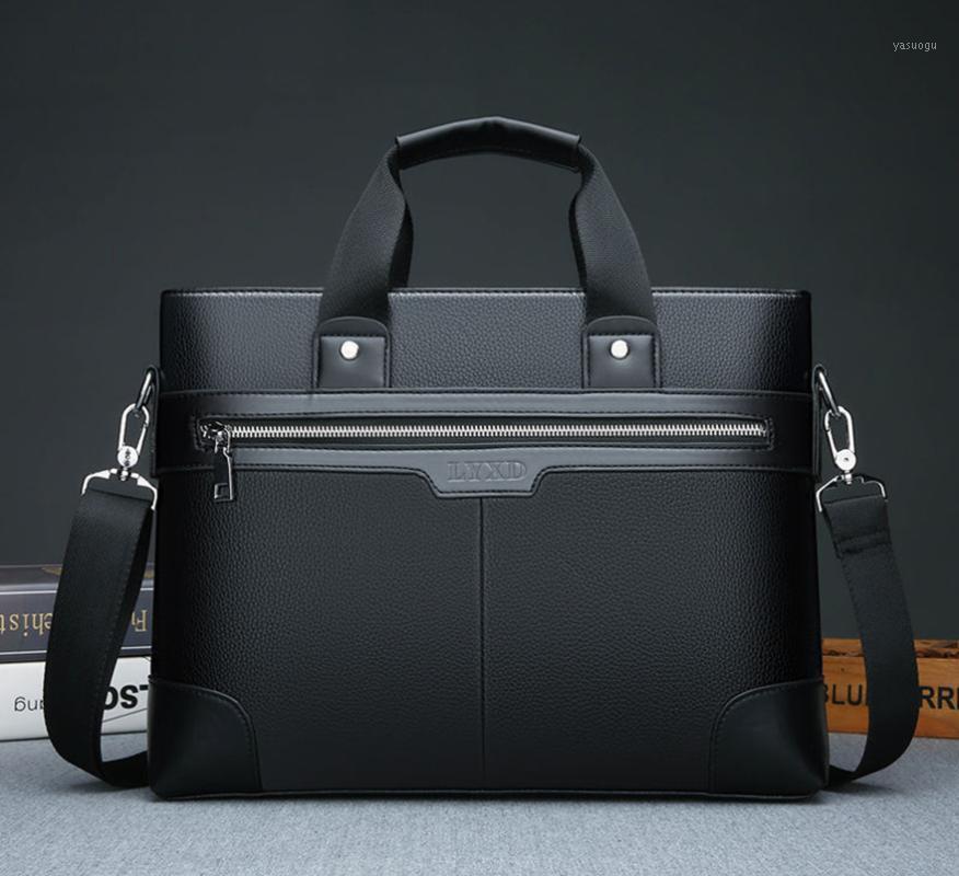 

Storage Bags WEIXIER Men PU Leather Shoulder Fashion Business Handbags Black Bag For Document Laptop Briefcases