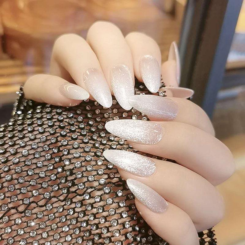 

False Nails 24pcs/box Cat Eye Potherapy Nail Patch Wearable Fake Short Wedding For Winter Autumn Full Cover, Red;gold