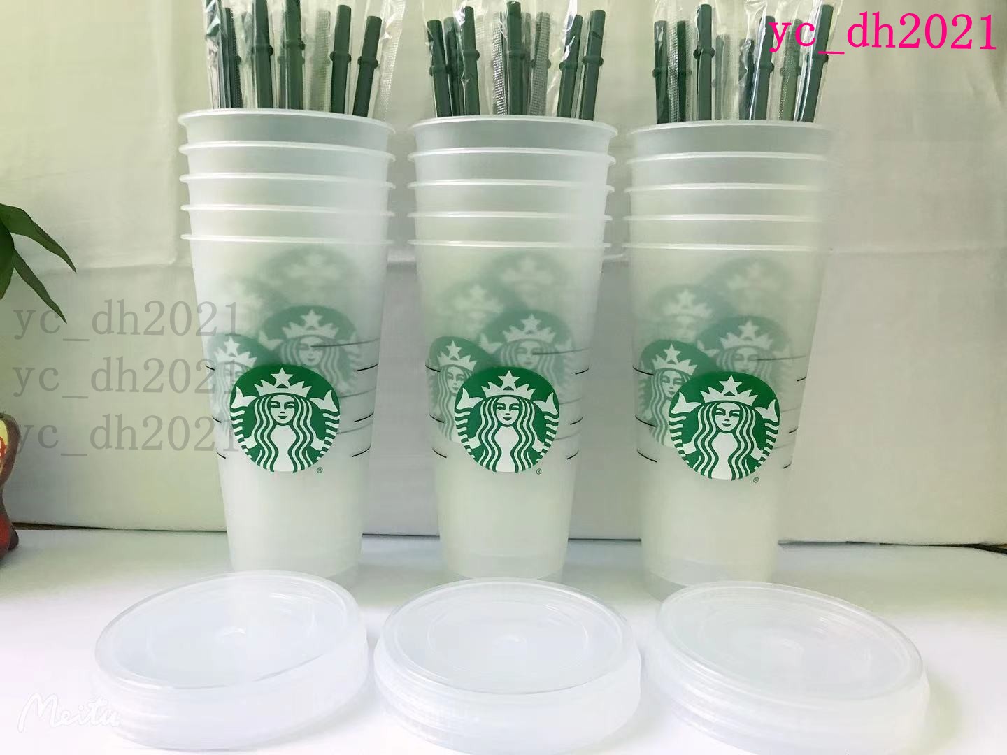 

DHL Free Starbucks 24oz 16oz Plastic Tumbler Reusable Clear Drinking Flat Bottom Cup Pillar Shape Lid Straw Mug Bardian