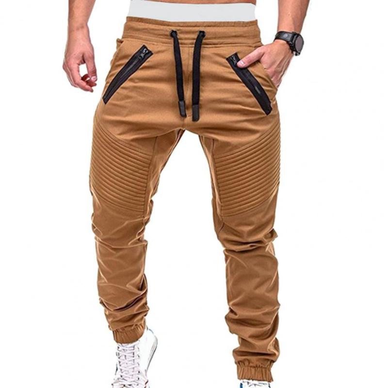 

Men's Pants Mens Track Fashion Close Fit Drawstring Ankle Tied Sport Stylish Side Pocket Zip Strips Long Trousers Pantalon Homme, Black