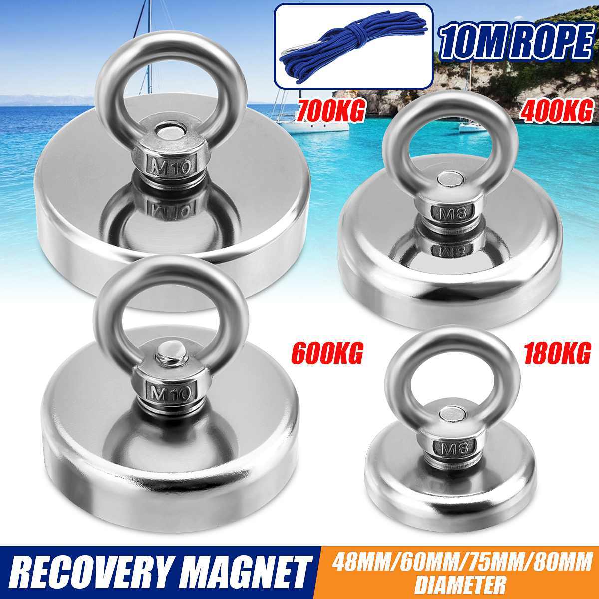

700Kg Strong Powerful Neodymium D80mm Hook Salvage Magnet River Fishing Equipments Holder Pulling Mounting Pot+10M Rope