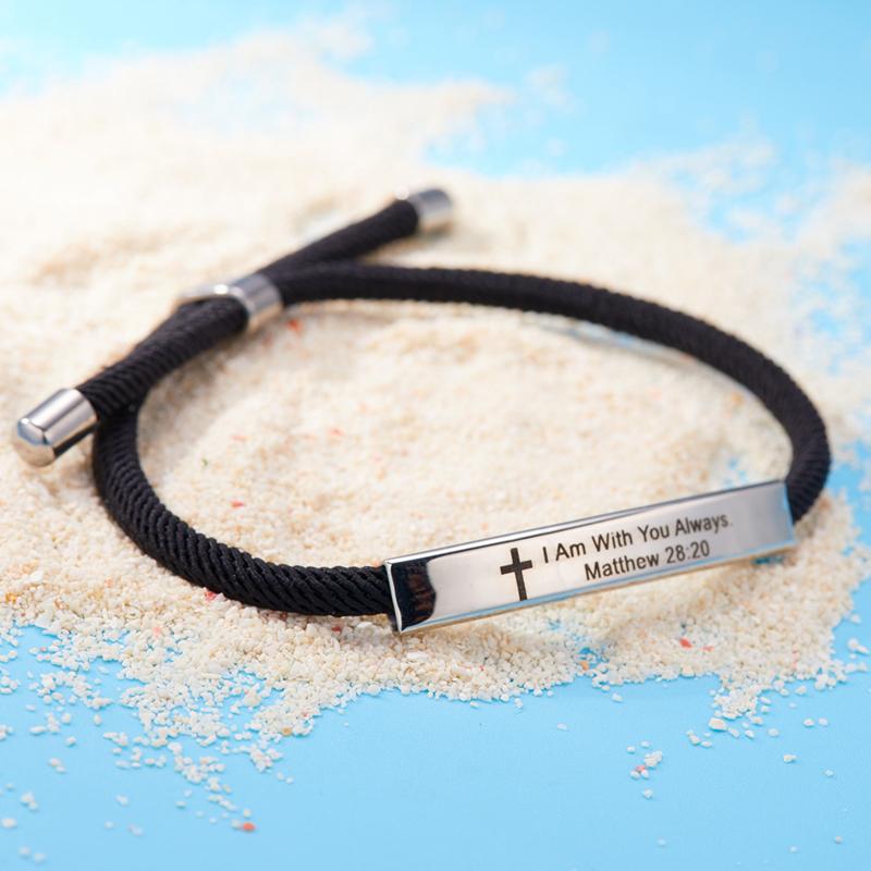 

Charm Bracelets Black Milan Rope Bracelet Trendy Stainless Steel Cross Braclet Handmade Men Women Adjustable Braslet Jewelry Christmas Day G
