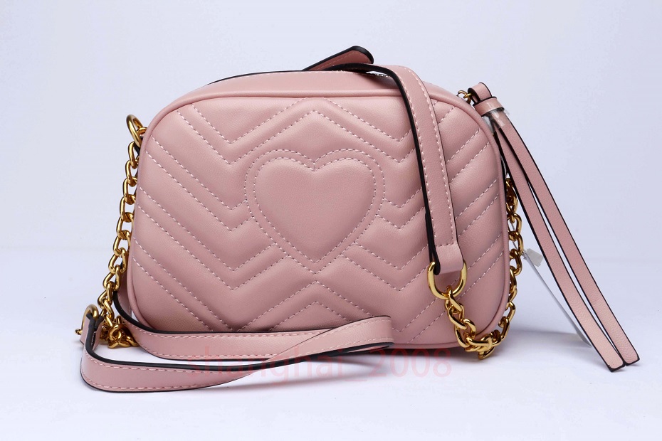 

Fashion Women Shoulder Handbag Handbags Bags Classic Leather Heart Style Gold Chain Tote Bags Messenge, Pink