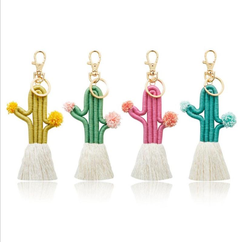 

Keychains 2021 Weaving Cactus Tassel Key Chain Women Bohemian Band Keyring Bag Charm Car Hanging Jewelry Gift Fashion