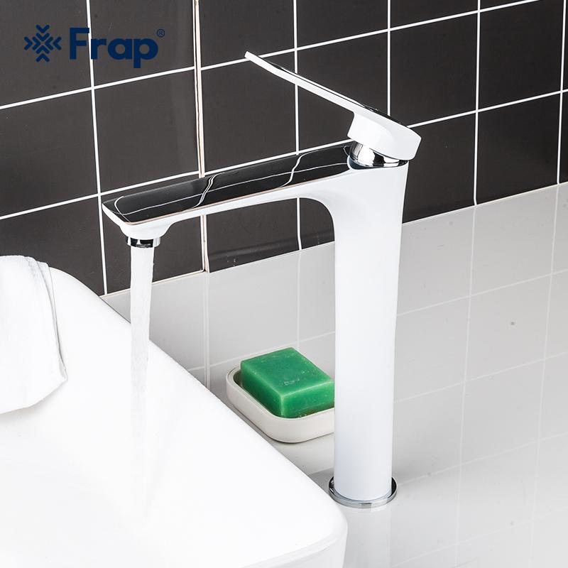 

Bathroom Sink Faucets FRAP High Basin Faucet White Taps Wash Hand Face &Cold Water Mixer Washbasin F1052-54