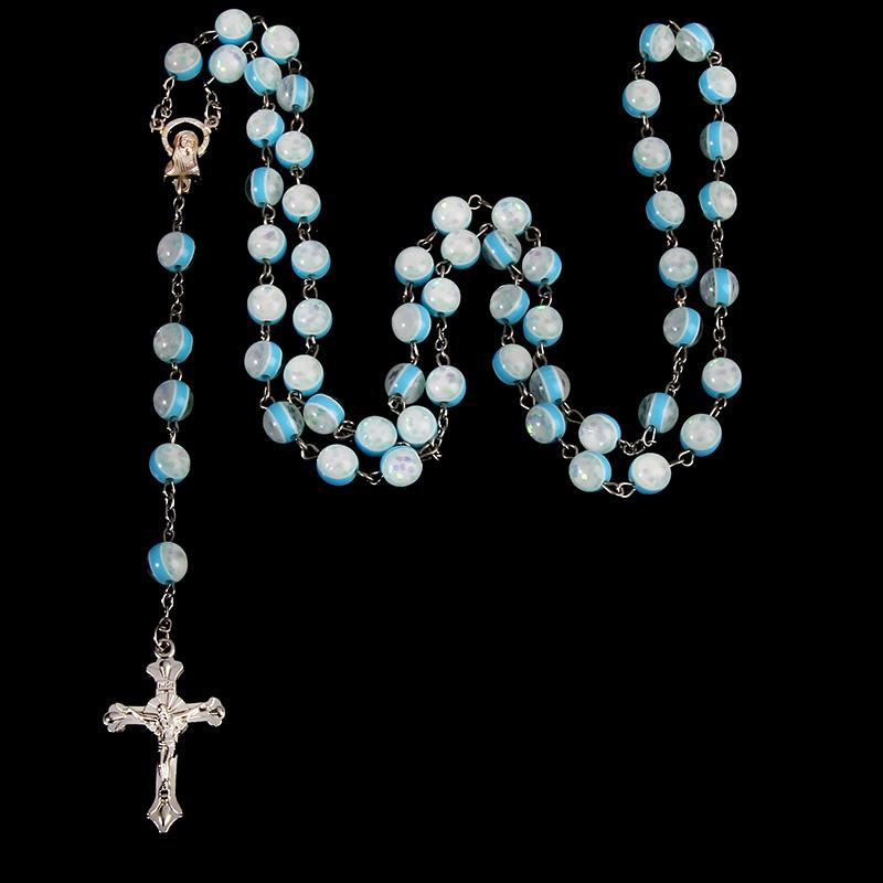 

Pendant Necklaces 8mm Catholic Crystal Beads Rosary Mary Center Cross Necklace, Country Rosary, Jesus Necklace