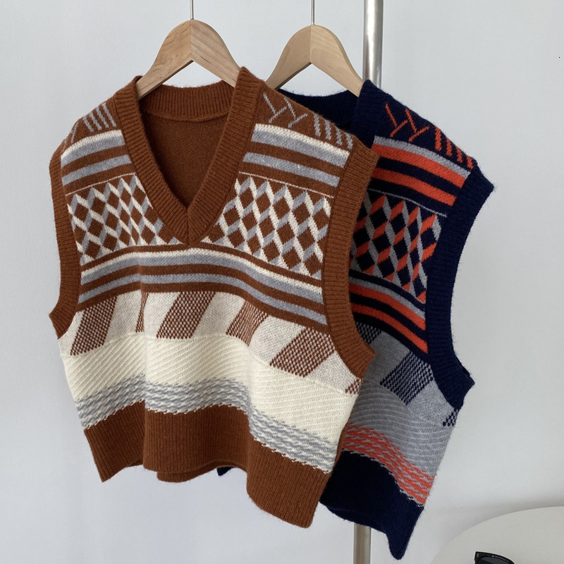 

Women's Sweaters Vintage V Neck Sleeveless Knitted Sweater Vest For Women Loose Casual Outwear Ladies Tops Autumn Winter Khaki P54, Orange