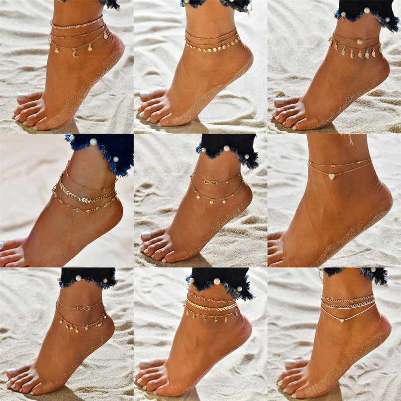 

Bohemian Crystal Sequins Anklet Set Fashion Handmade Ankle Bracelet for Women Summer Foot Chain Beach Barefoot Jewelry