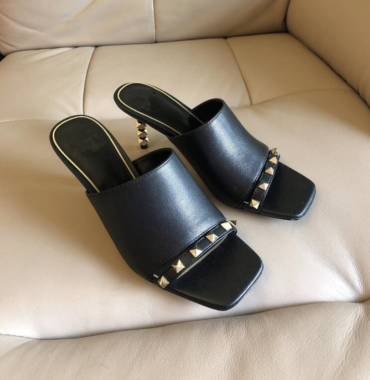 

Design Leather Shoes luxury Sandals Slingback Pumps Ladies Sexy High Heels womans pumps Fashion high heel Riveted beach woman slippers size 35-42, Nude