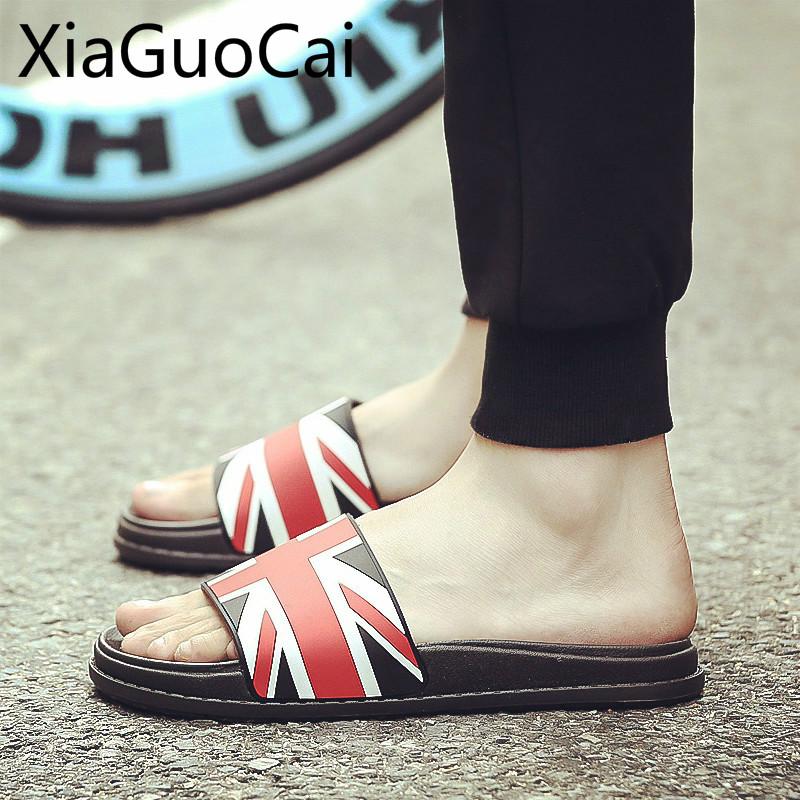 

Slippers Summer Unisex Casual Men England Style Slides Tide Brand Outdoor Bath Bathroom Slip Wear Sandal Male, Black