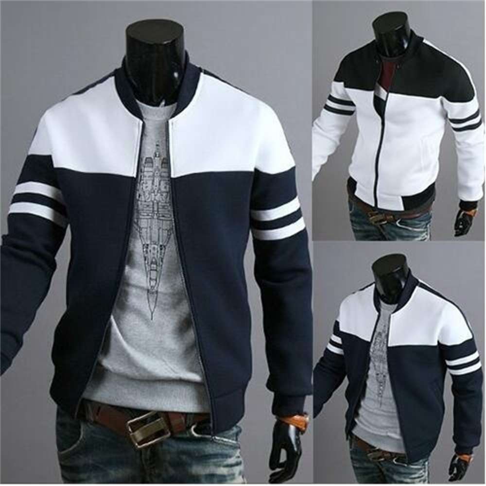 

jacket Spring and winter ribbon splicing multi color cardigan sweater men's zipper, Black;brown