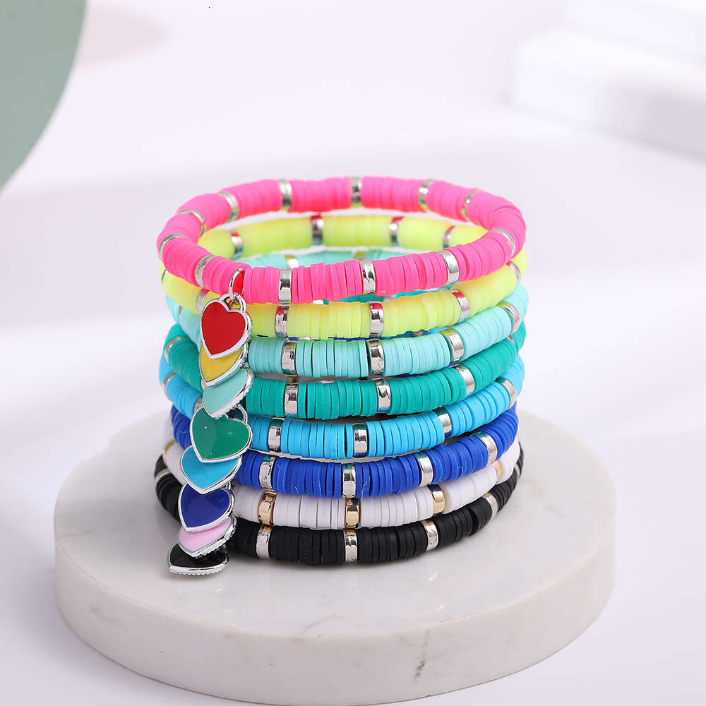 

Hand catenary Love Pendant soft pottery 6mm color beach elastic rope bracelet women's Beaded Bracelet, Black