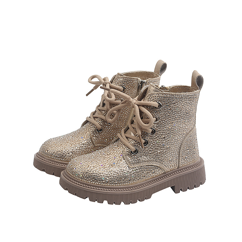 

Winter Girl Kid Boot Shiny Rhinestone Cuff Martin Boy Kids childrens Short Soft Bottom Gold Crystal Princess Single Glitter Boots Mother Baby Shoe Trendy Size 21-37, More colors freely choice