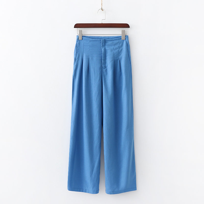 

Elegant Women Sets Chic Blue Pleated High Waist Pants Stylish Blazer Coat with Belt Casual Female Suits Za Fashion 210520, Royal blue