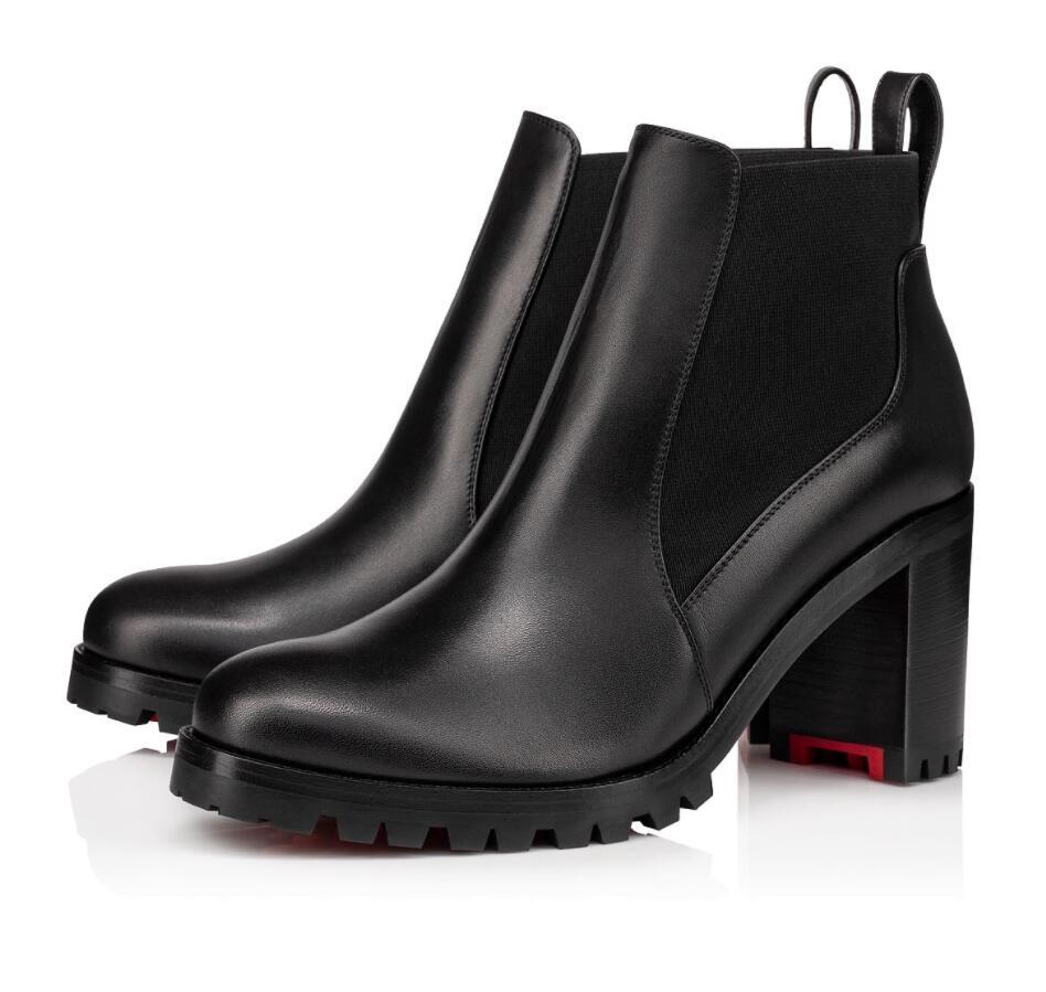 

Popular Trendy Lug Sole Marchacroche High Heels Red Bottom Boots Women's Black Calf & Leather Ankle Boot Winter Famous Party Wedding Dress