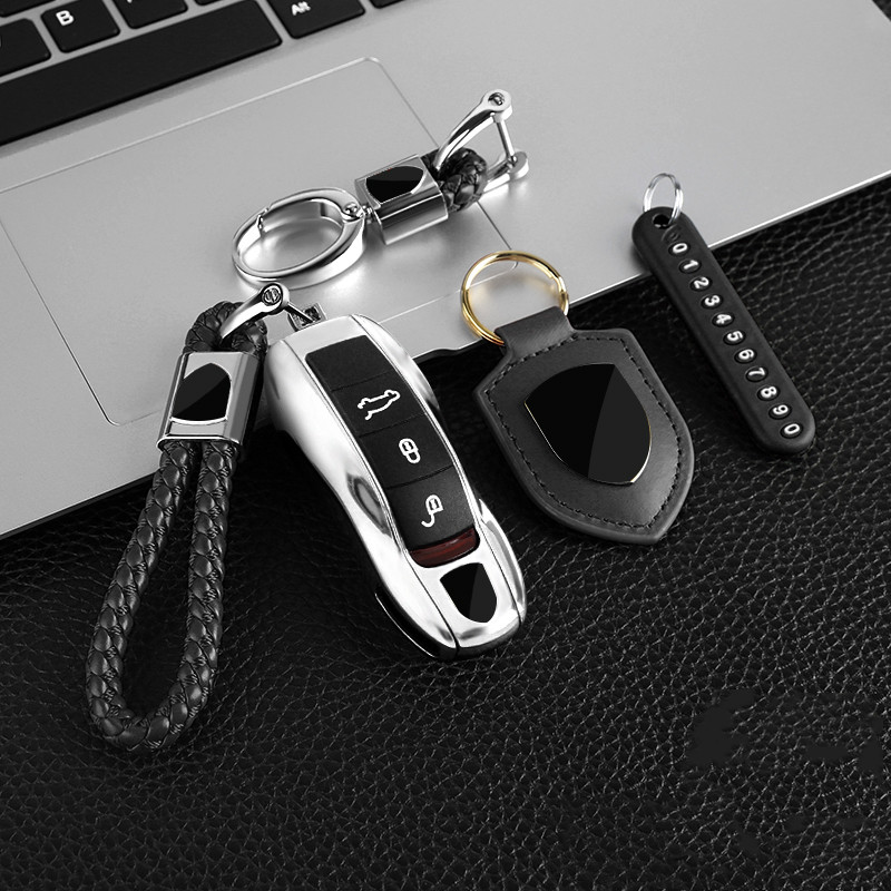 

For Porsche Cayenne macan Panamera 718 anti-drop key case buckle key protective shell key cover auto parts, Black