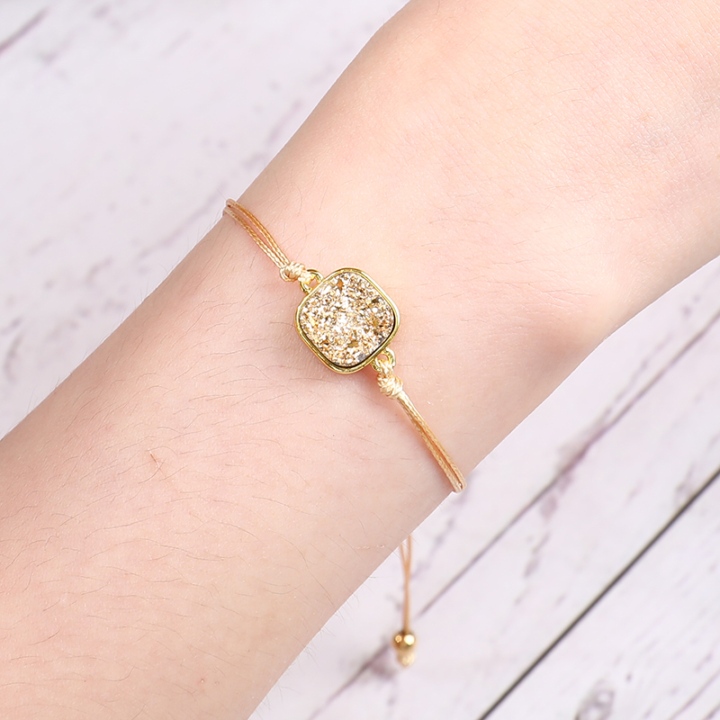 

Sale with Card New Multicolor Rope Braided Chain Bracelet for Women Handmade Geometric Moon Druzy Resin Charms Couple Bracelets Adjustable Lucky Jewelry Gifts