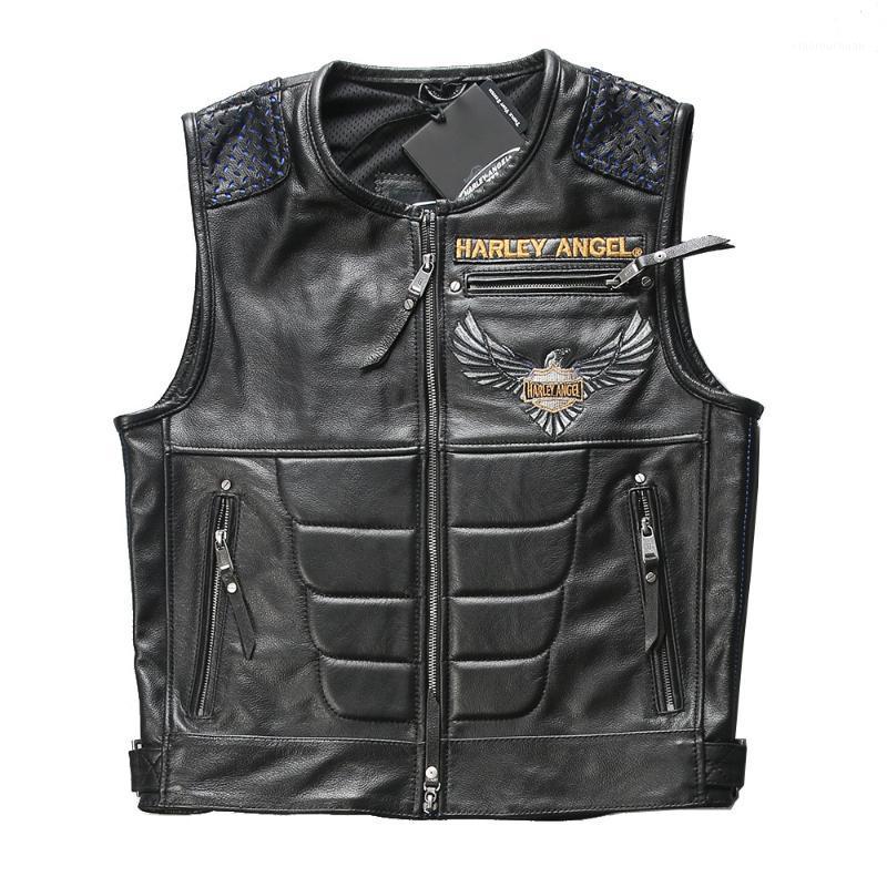 

Men's Leather & Faux 97108 For Super Motor Rider Mens High Quality Cow Vest Genuine Cowhide Motorcycle, As pic