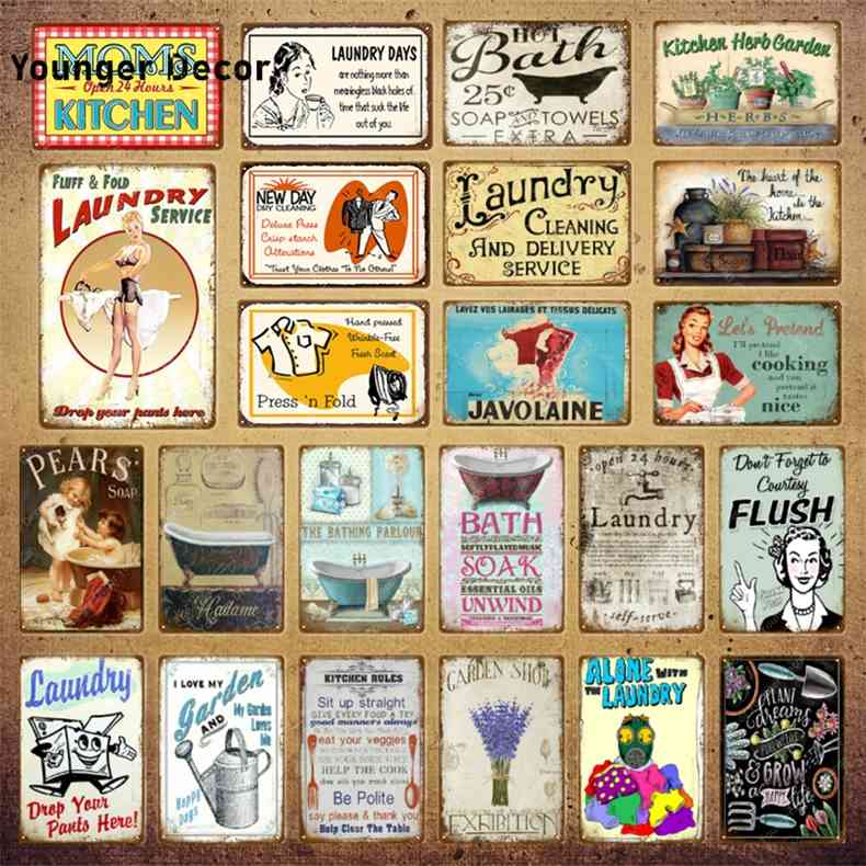 

Laundry Cleaning Metal Signs Kitchen Herb Garden Poster Wall Plaque Vintage Painting Plate For Shop Home Bath Room Decor YI-100