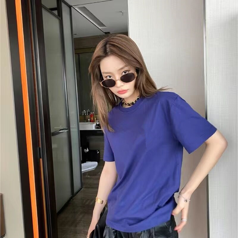 

Designer brand original label Monogrammed navy blue T-shirt high-end summer short-sleeved unisex top 100% cotton, White