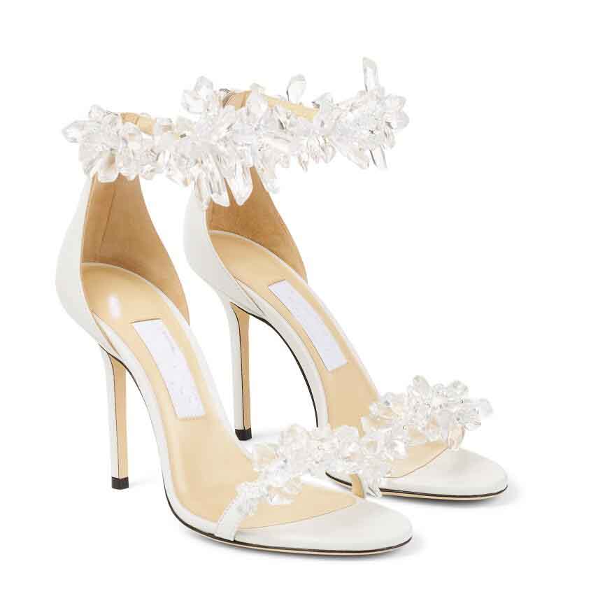 

Bridal Wedding Maisel Sandals Shoes Crystal Embellished Leather White Pearls Strap Women's High Heels Lady Gladiator Sandalias EU35-43.BOX