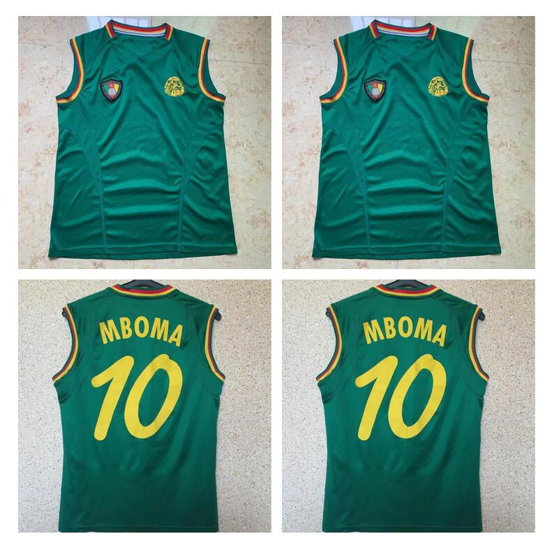 

2002 2003 Cameroon retro soccer jersey World #3 WOME Cup #10 MBOMA classic vintage vest football shirt 02 03 commemorate home green sleevele