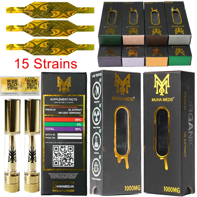 

Muha Meds Atomizers Empty Vape Pen Cartridges Packaging 0.8ml 510 Thread Ceramic Coil Carts Thick Oil Vaporizer With holographic Box