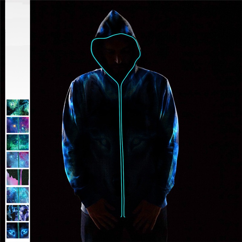 

Fashion Optoelectronic Sweatshirts with Switch electro-optical Zipper Hooded Jacket Street luminescence Menswear, Bwlb002