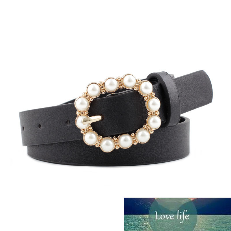 

Fashion Pearl Decorative Belt Ladies Belt Round Pin Buckle Pearl Belts Women's Casual Solid PU Leather Thin Belt Factory price expert design Quality Latest Style, As pic