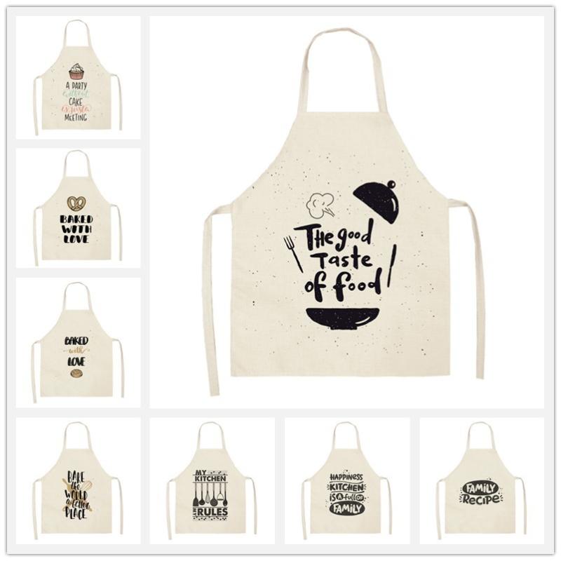 

Letter Pattern Kitchen Aprons Woman Men Kids Cotton Linen Bibs Home Cooking BBQ Apron Cleaning Baking Accessory 53*65cm WQL0178