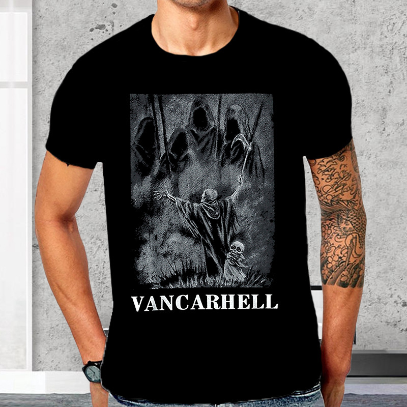 

trendy t-shirt men's summer new print death pattern large men's set, White;black