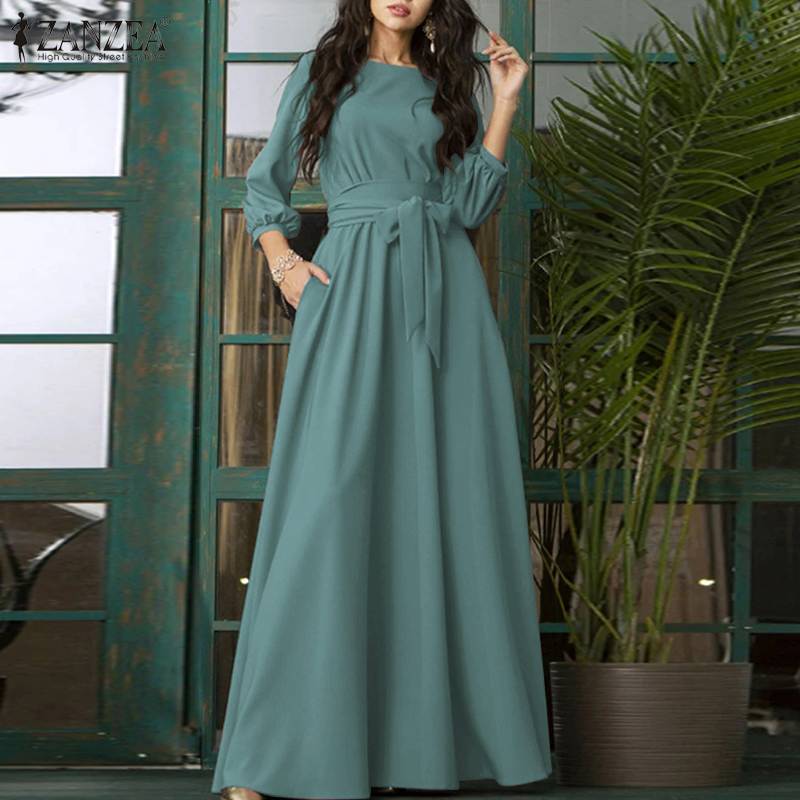 

Summer 3/4 Sleeve Solid Dress Women Spring Vestidos Casual Maxi Long Dresses, Black;gray