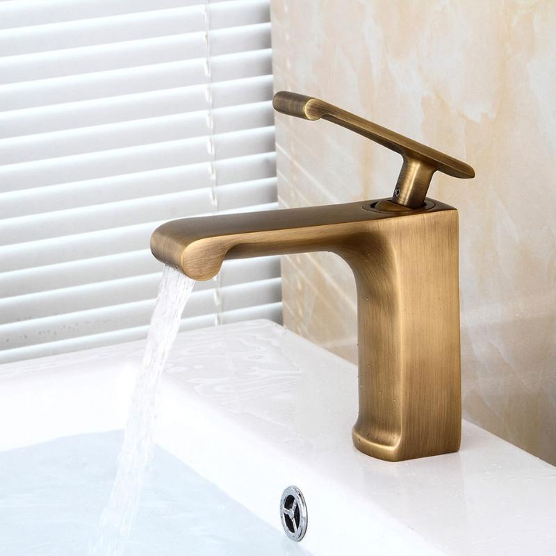 

Bathroom Sink Faucets Basin Classic Antique Brass Finsih Faucet Single Handle Hole Deck Mount Cold Water Mixer Tap WC Taps