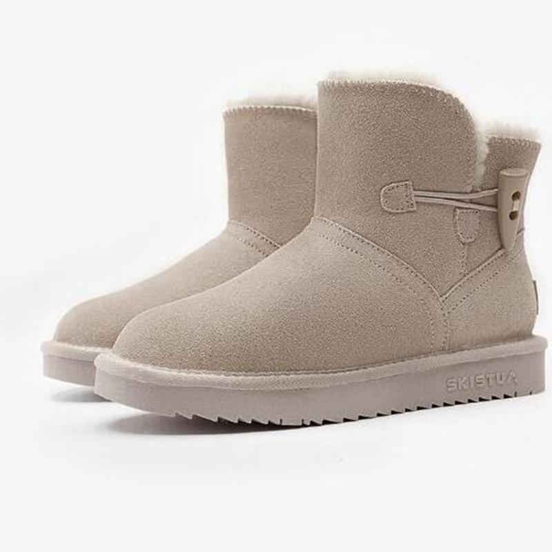 

boots 2021winter claw buckle leather snow flat-bottomed short tube student women's thickened warm cotton shoes, Black