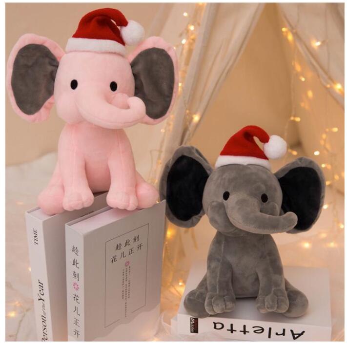 

DHL fast 4 Colors Kids Favor Xmas Elephant Pluh Toys With Christmas Hat Pillow Stuffed Cartoon Animals Soft Dolls Sleeping Back Cushion Children Birthday Gifts CT25
