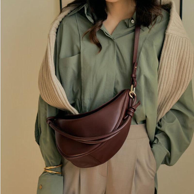 

Evening Bags Designer Half Moon Shoulder For Women Knotted Strap Crossbody Bag Woman Luxury Pu Leather Women's Handbags Solid Hand