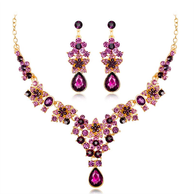 

Wedding Jewelry Sets Ladies Creative Temperament Five-Pointed Star Multicolor Earrings Necklace Bridal Set Crystal, Slivery;golden