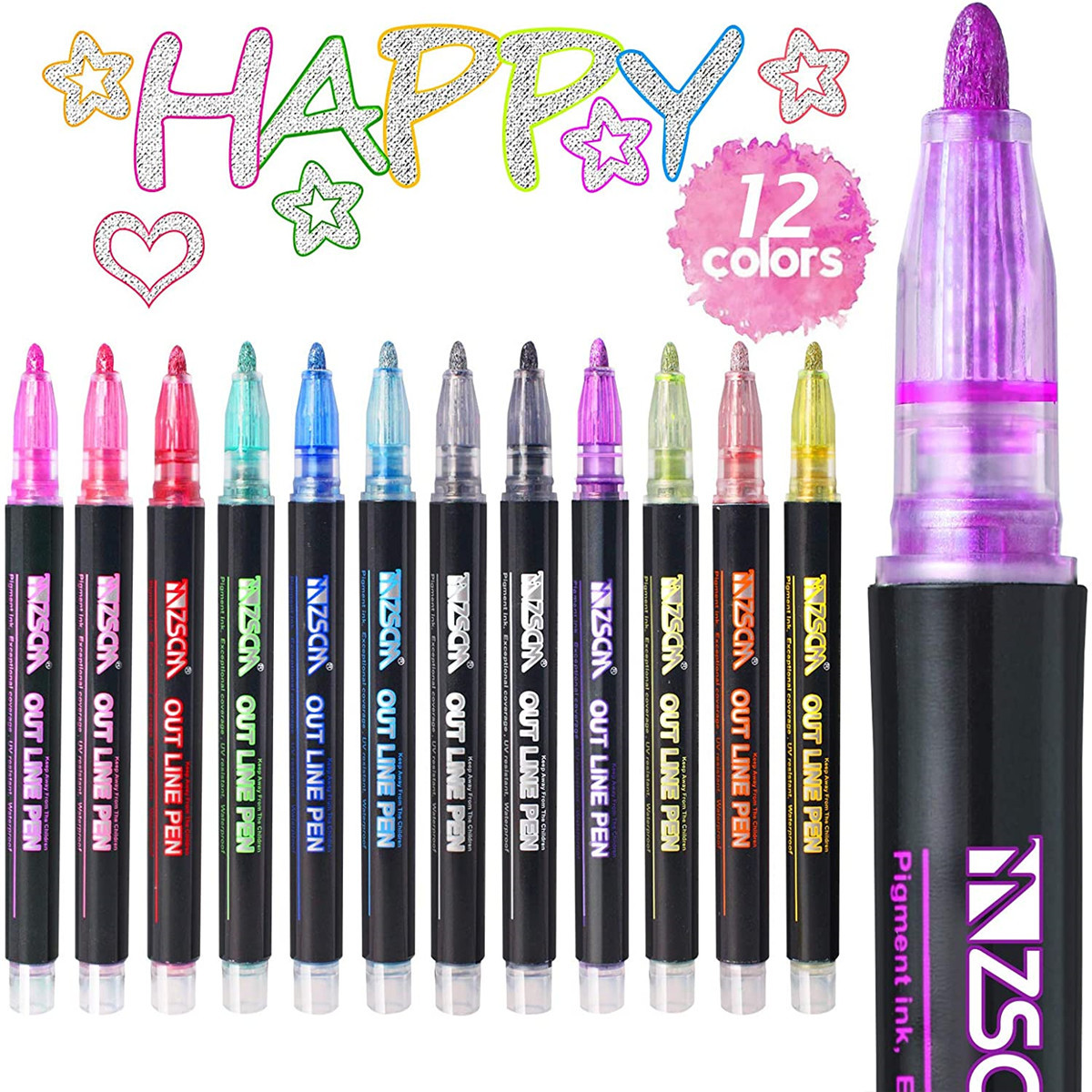 Drawing Double Line Outline Pen Highlighter Marker 12 Colors Pens For School Writing Painting DIY Supplies-image-683414350