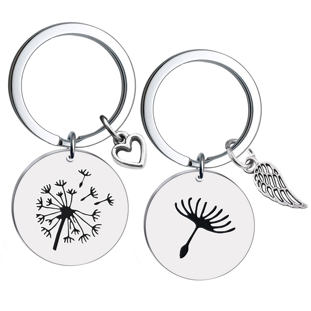 

Stainless Steel Keychain Round Brand Simple Dandelion Necklace Bracelet Jewelry Free Wind Gift DIY Customizable Wholesale, Silver