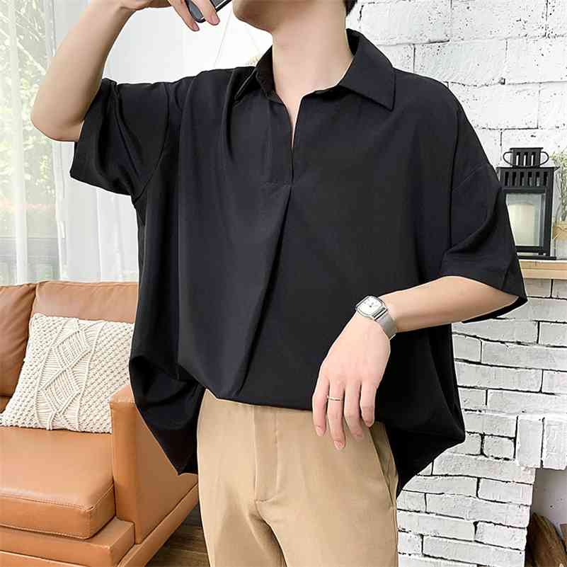 

Summer Men's Pattern Short Sleeve Cool Shirt French Cuff Brand Clothing Fashion Loose Solid Color Shirts Big Size M-5XL 210701, Black