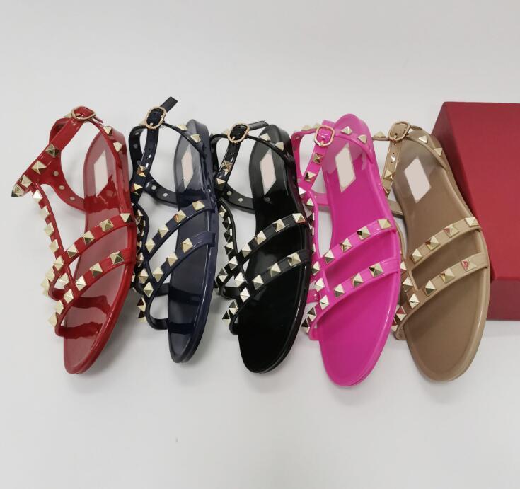 

sandals Luxury Brand Women Flat 2021 Summer PVC Classics Jelly Basic Buckle Strap Solid Woman Sandals +dust bag, Black