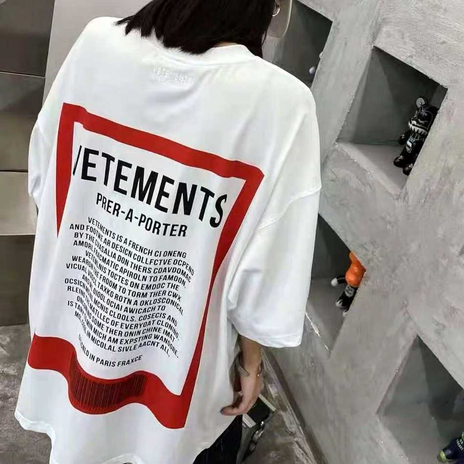 

2021ss VETEMENTS Red Patch T-Shirt Men Women Back Big Mark Print Vetements Tee Oversize VTM Tops men clothing X0712, White;black