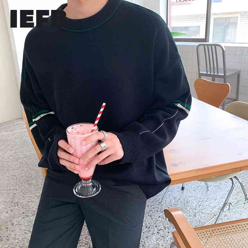 

IEFB autumn winter Korean sweater men's loose crew neck kintwear fashion Pullover Tops basic vintage clothes for male 9Y4503 210524, Khaki