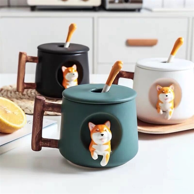 

Kawaii Cute Shiba Inu Ceramic Mug Set,personalized Nordic Mugs Coffe Cups Ceramic Travel with Lid and Spoon,christmas Gift Ideas 210804, Yellow